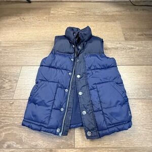 Joules Boys Navy Blue Puffer Vest Rabbit Logo Snap Button Zip Lined Outdoor